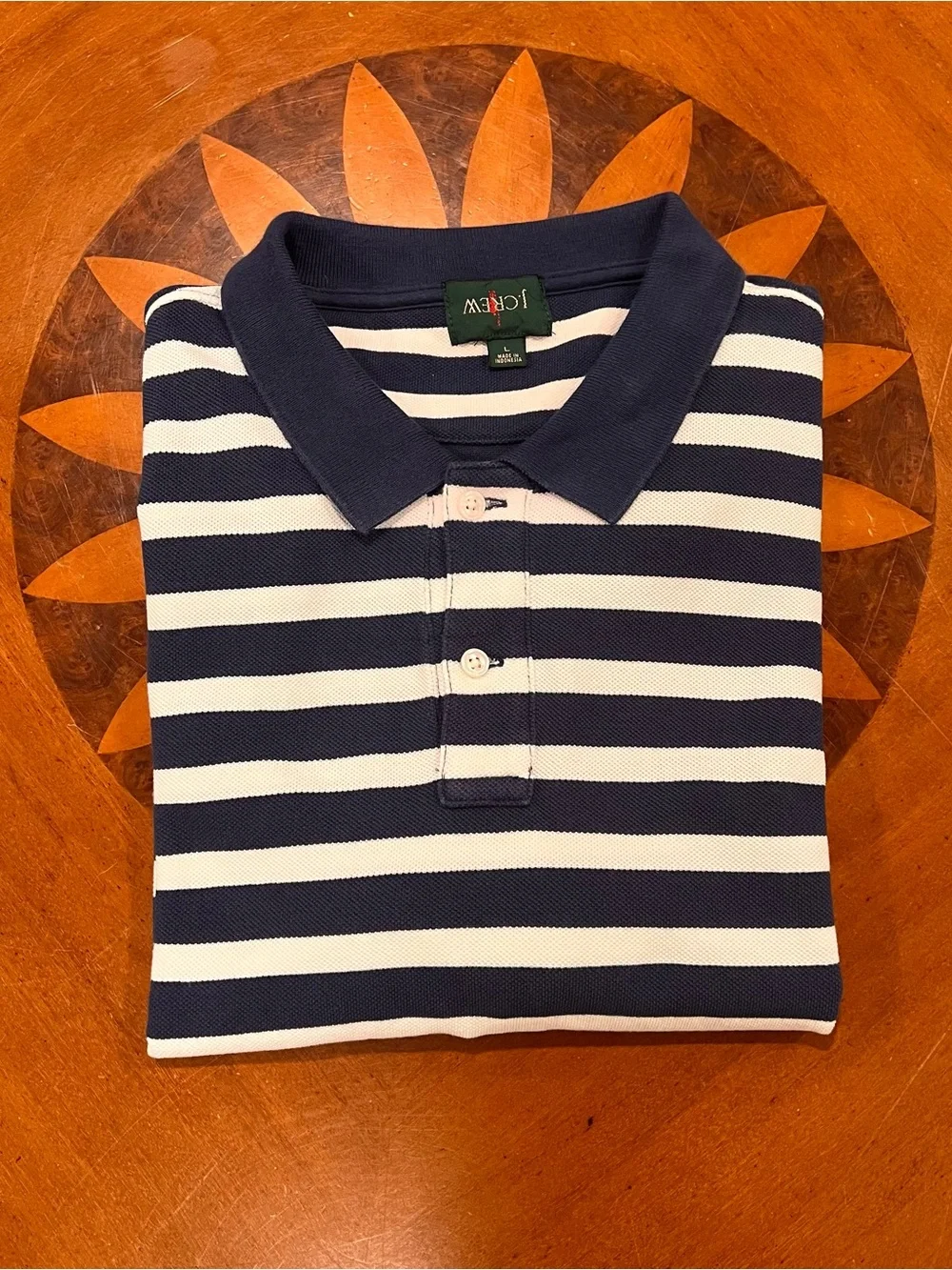 J.Crew Men’s Washed Pique Polo Shirt Blue/White Stripe Large Short-Sleeve Preppy
